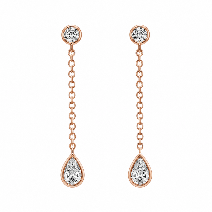 1.70 CTW Pear &amp; Round Diamond 14K Rose Gold Drop Earrings