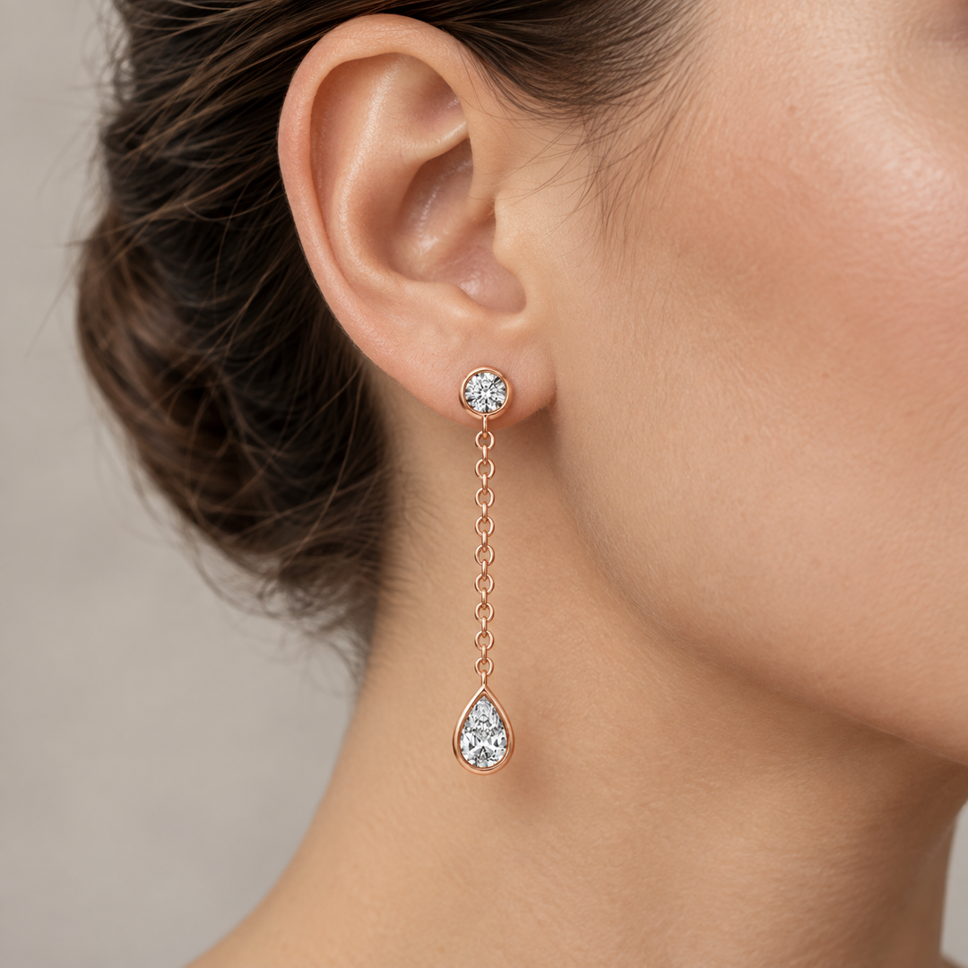 1.70 CTW Pear &amp; Round Diamond 14K Rose Gold Drop Earrings