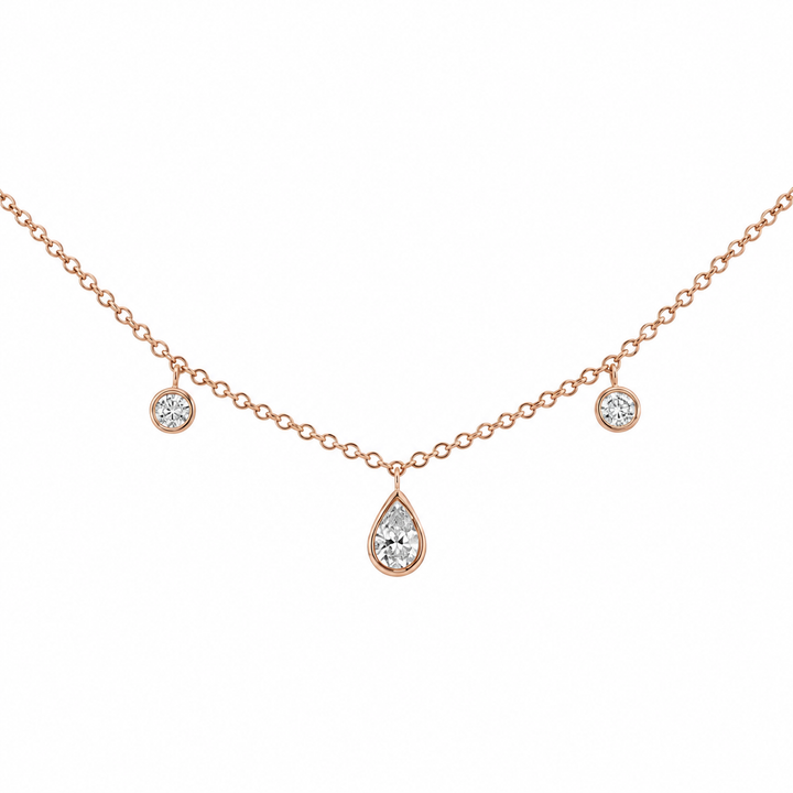 1.00 CTW Diamond Pear &amp; Round Station 14K Rose Gold Necklace