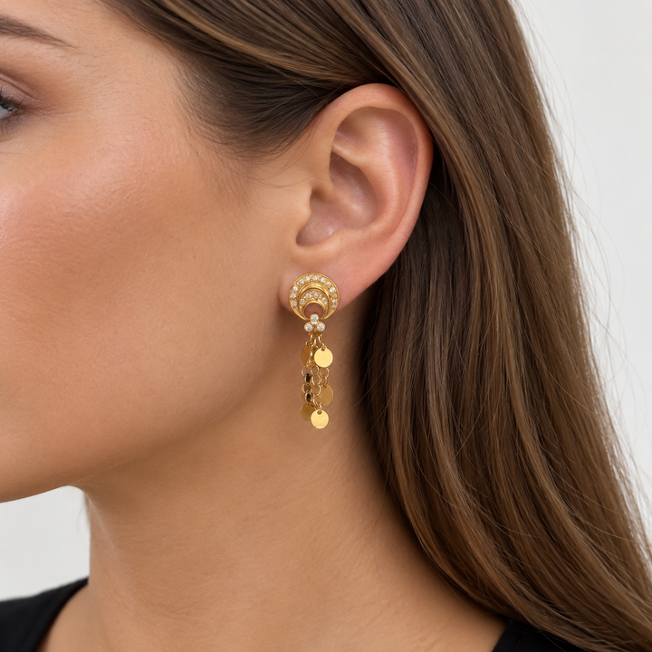 0.20 CTW Diamond 18K Yellow Gold Dangle Drop Earrings