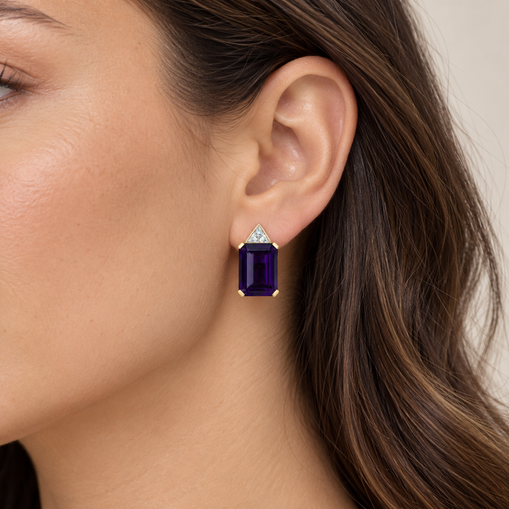 0.10 CTW Diamond &amp; Amethyst 14K Two-Tone Gold Drop Earrings