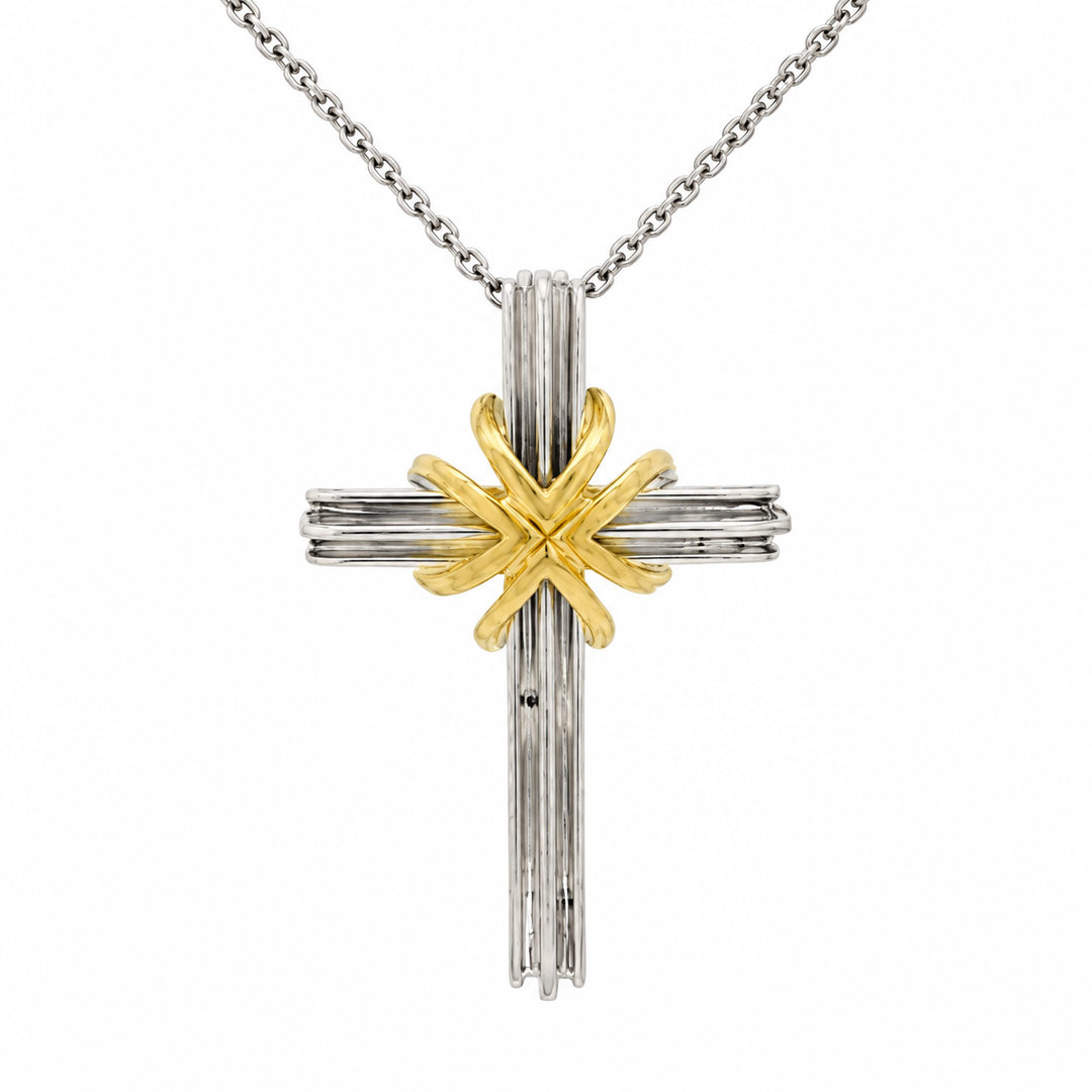 Pre-Owned Tiffany &amp; Co. Sterling Silver &amp; 18K Yellow Gold Cross Pendant Necklace