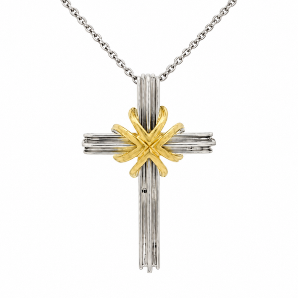 Pre-Owned Tiffany & Co. Sterling Silver & 18K Yellow Gold Cross Pendant Necklace