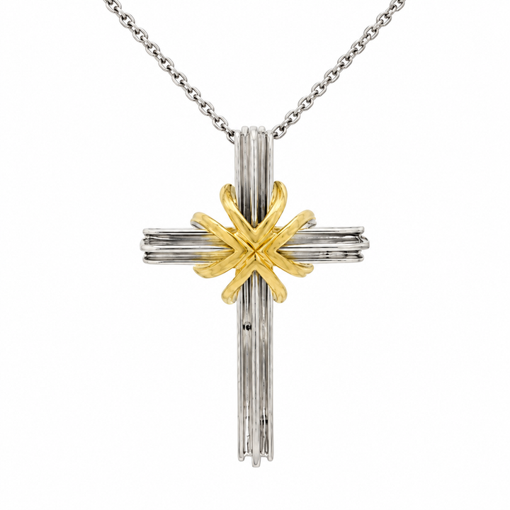 Pre-Owned Tiffany &amp; Co. Sterling Silver &amp; 18K Yellow Gold Cross Pendant Necklace