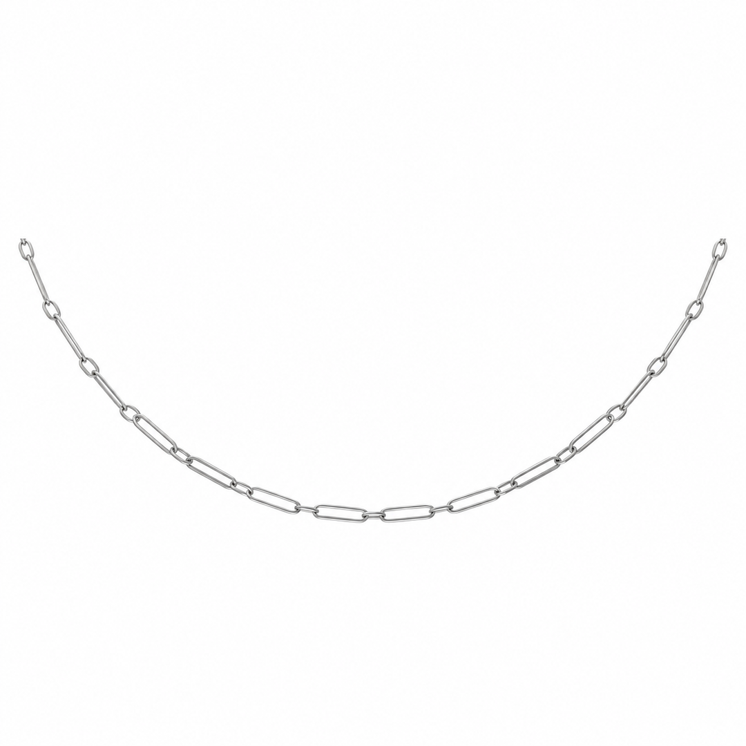 16" Platinum 1.3mm Elongated Link Chain Necklace