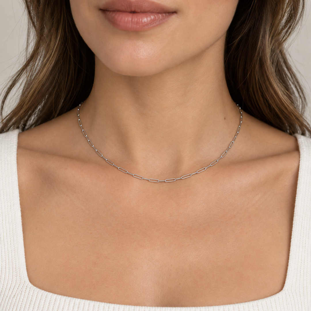 16" Platinum 1.3mm Elongated Link Chain Necklace