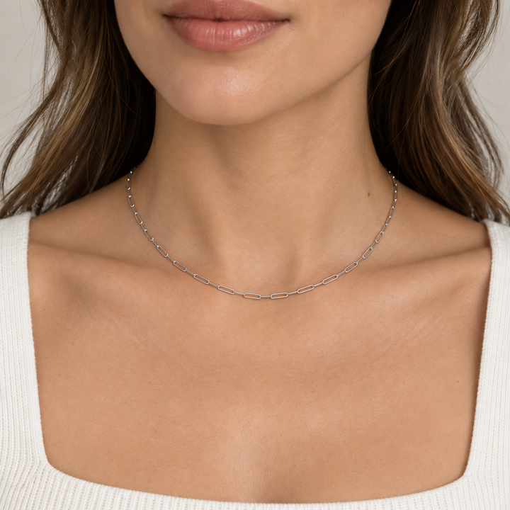 16" Platinum 1.3mm Elongated Link Chain Necklace