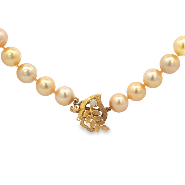 Golden Pearl 30-Inch Strand Necklace with 14K Yellow Gold Opal Clasp