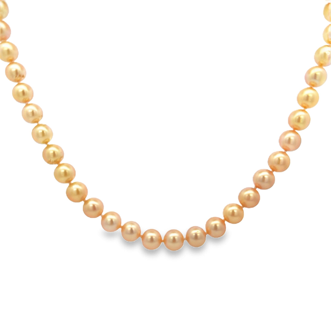 Golden Pearl 30-Inch Strand Necklace with 14K Yellow Gold Opal Clasp