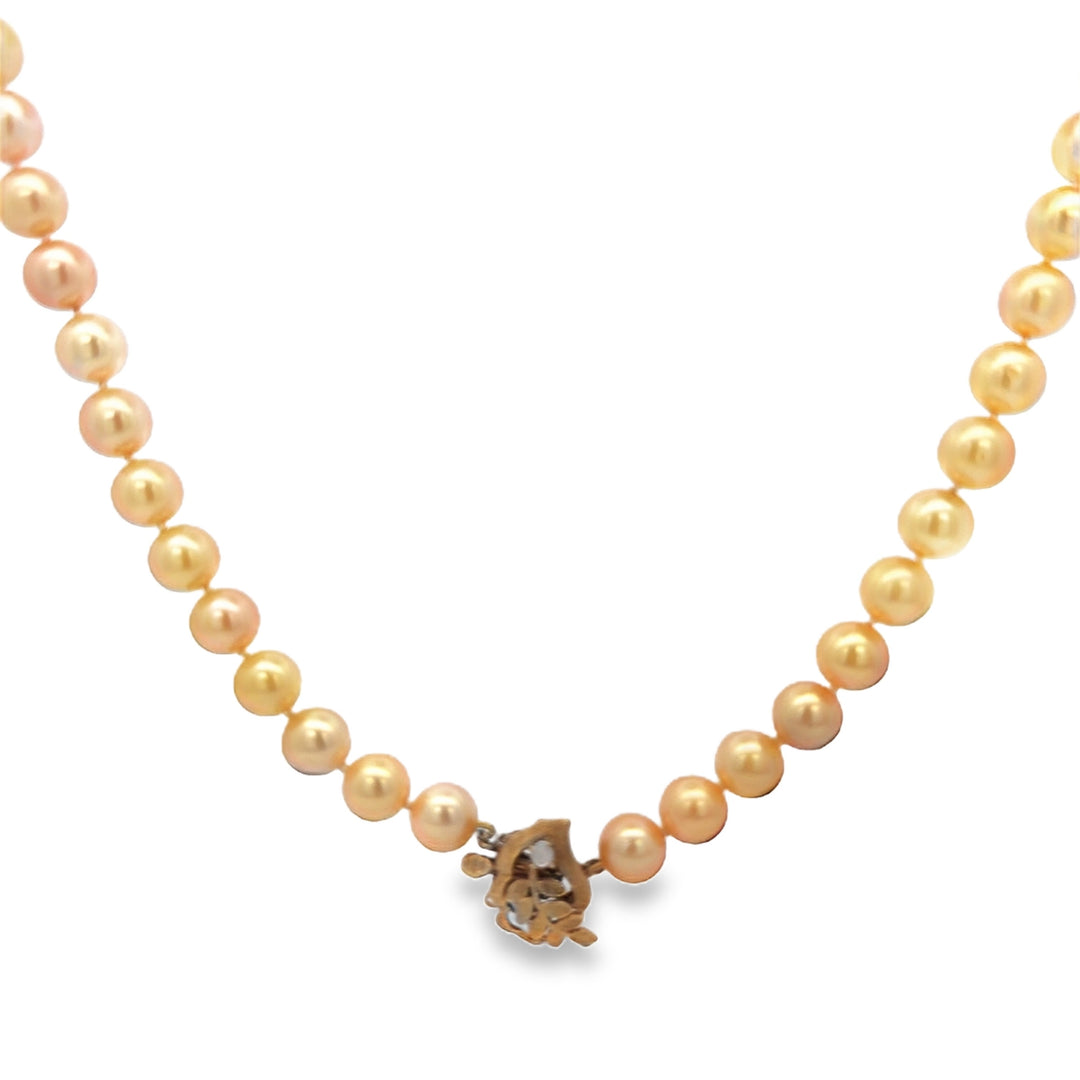 Golden Pearl 30-Inch Strand Necklace with 14K Yellow Gold Opal Clasp