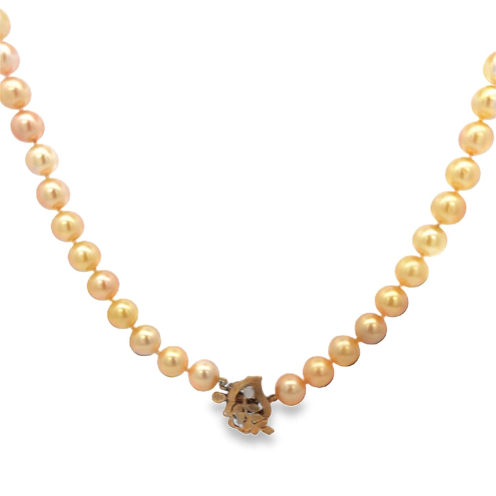 Golden Pearl 30-Inch Strand Necklace with 14K Yellow Gold Opal Clasp