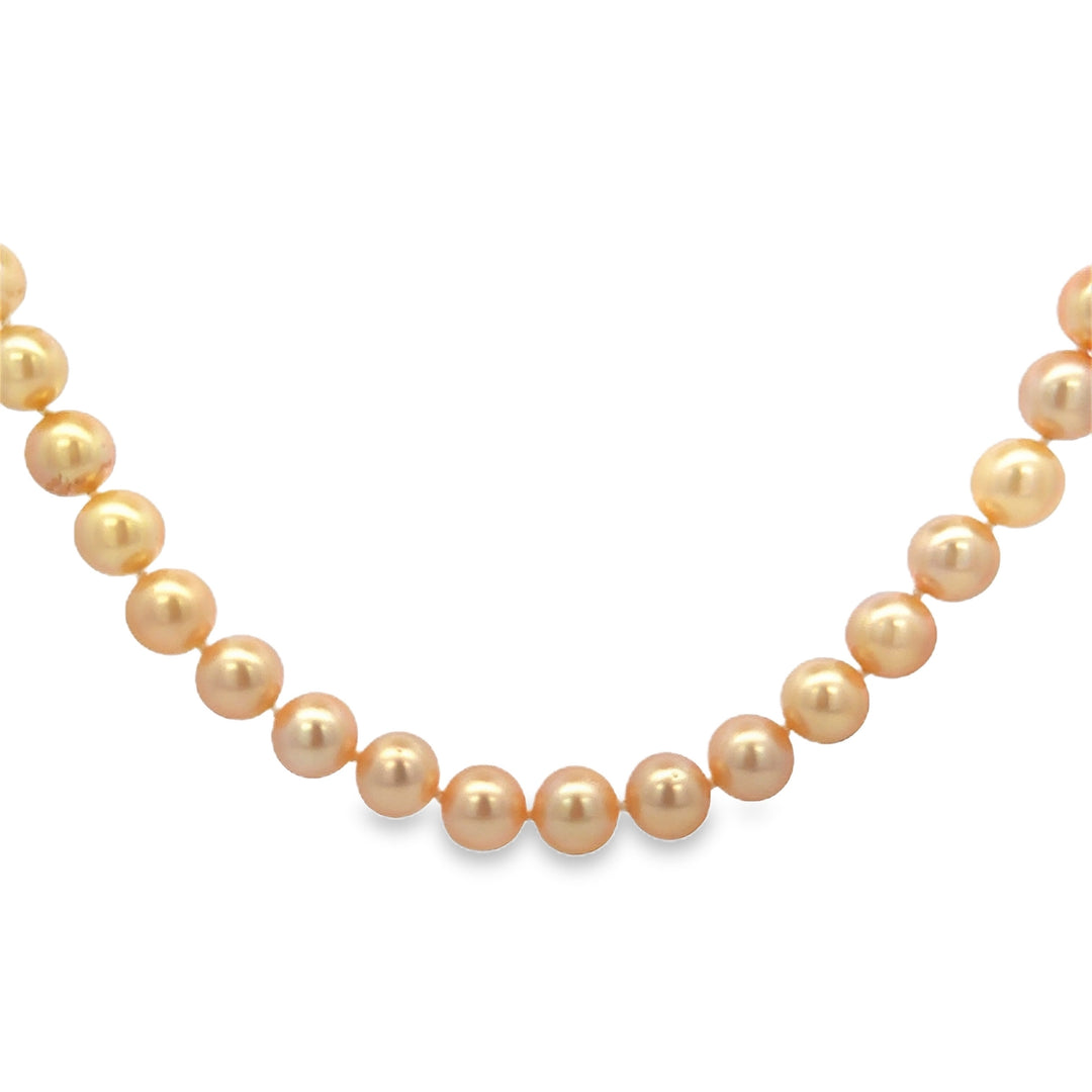 Golden Pearl 30-Inch Strand Necklace with 14K Yellow Gold Opal Clasp