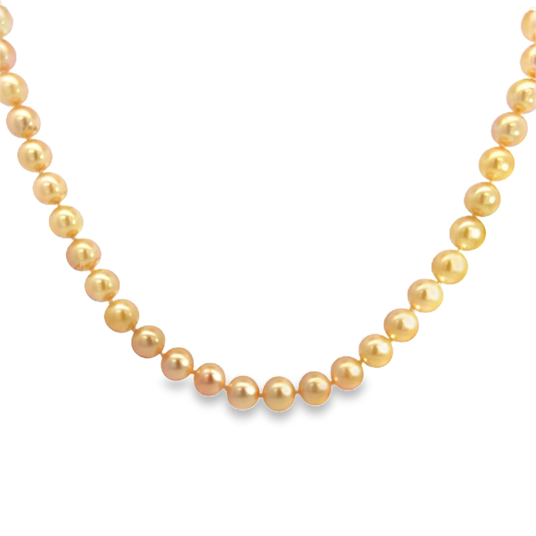 Golden Pearl 30-Inch Strand Necklace with 14K Yellow Gold Opal Clasp