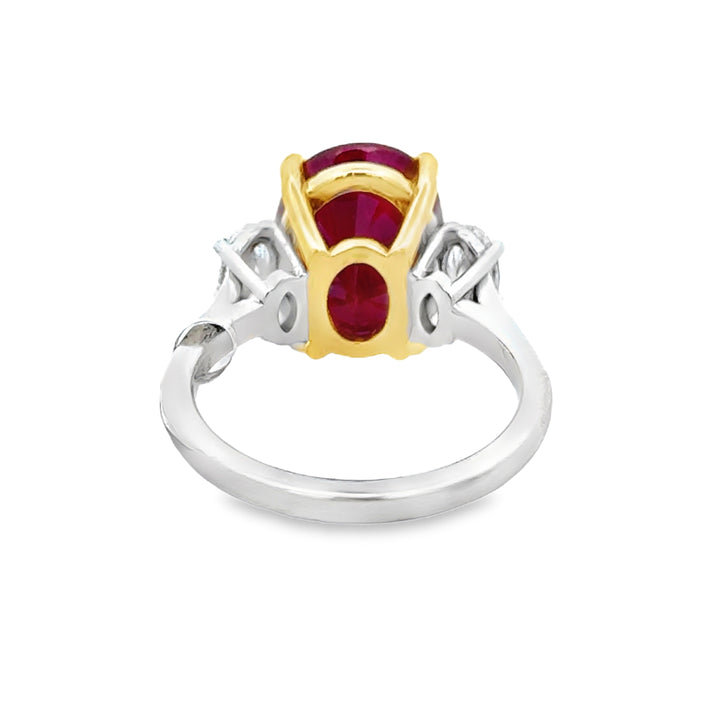 6.14 CT Ruby &amp; 0.64 CTW Diamond 18K White &amp; Yellow Gold Three-Stone Ring