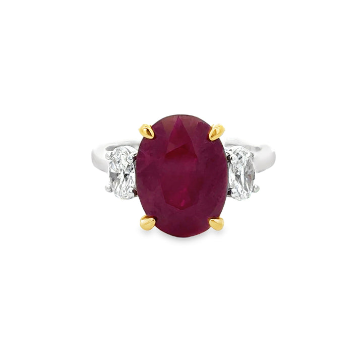 6.14 CT Ruby &amp; 0.64 CTW Diamond 18K White &amp; Yellow Gold Three-Stone Ring