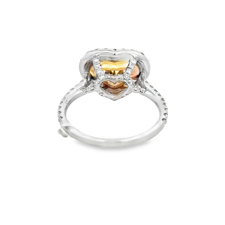 2.01 CT Fancy Yellow Heart Diamond &amp; 0.65 CTW Diamond 18K White Gold Halo Ring