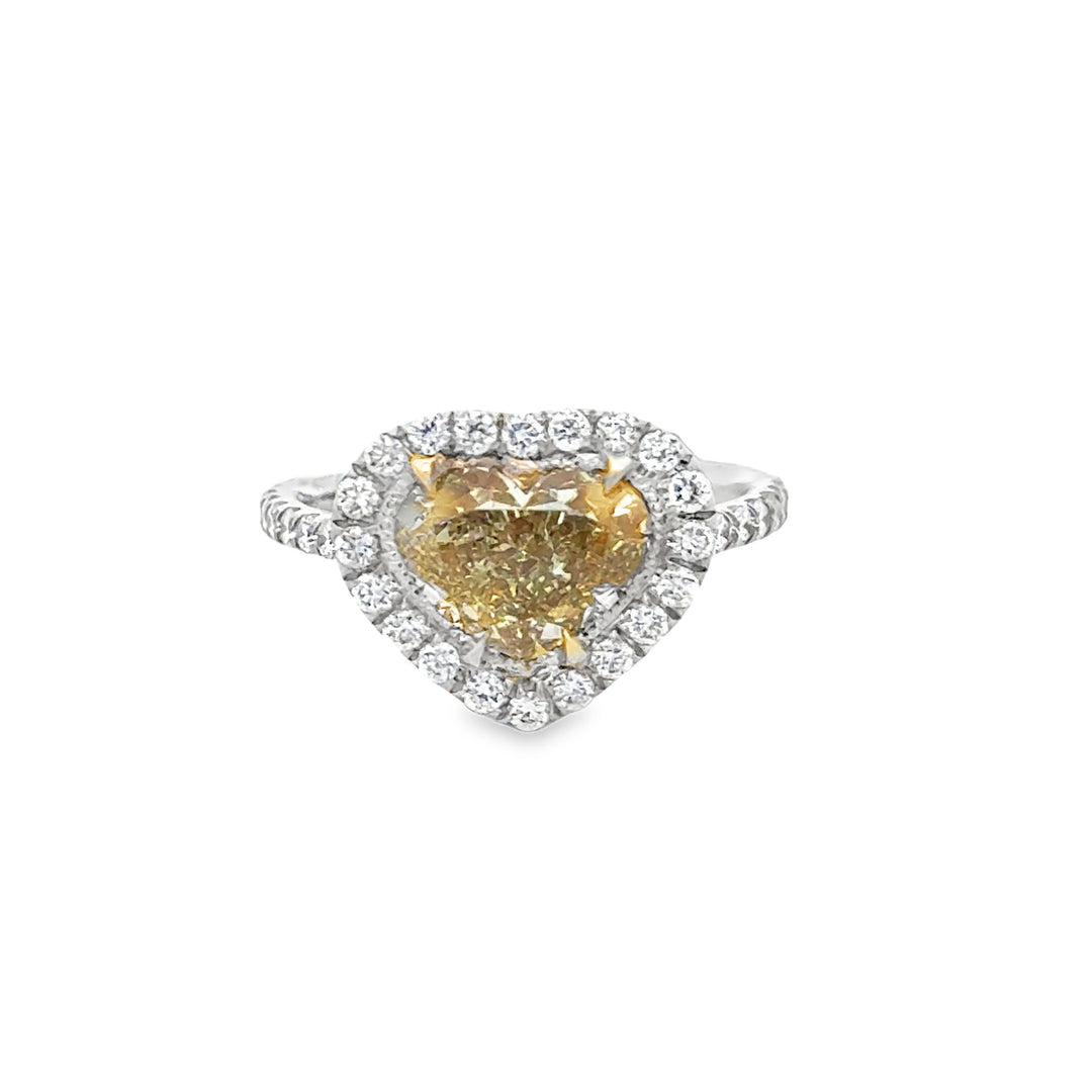 2.01 CT Fancy Yellow Heart Diamond &amp; 0.65 CTW Diamond 18K White Gold Halo Ring