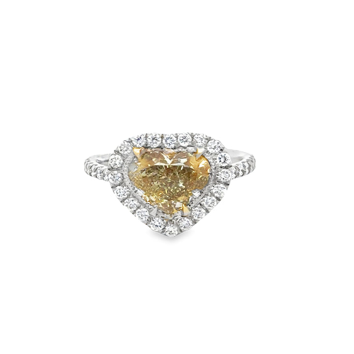 2.01 CT Fancy Yellow Heart Diamond &amp; 0.65 CTW Diamond 18K White Gold Halo Ring