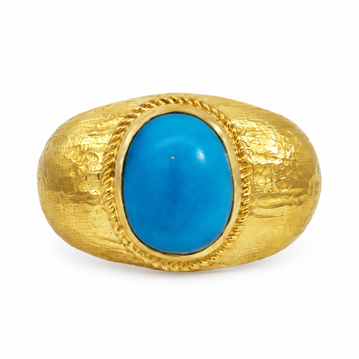 18K Yellow Gold Oval Turquoise Cabochon Statement Ring