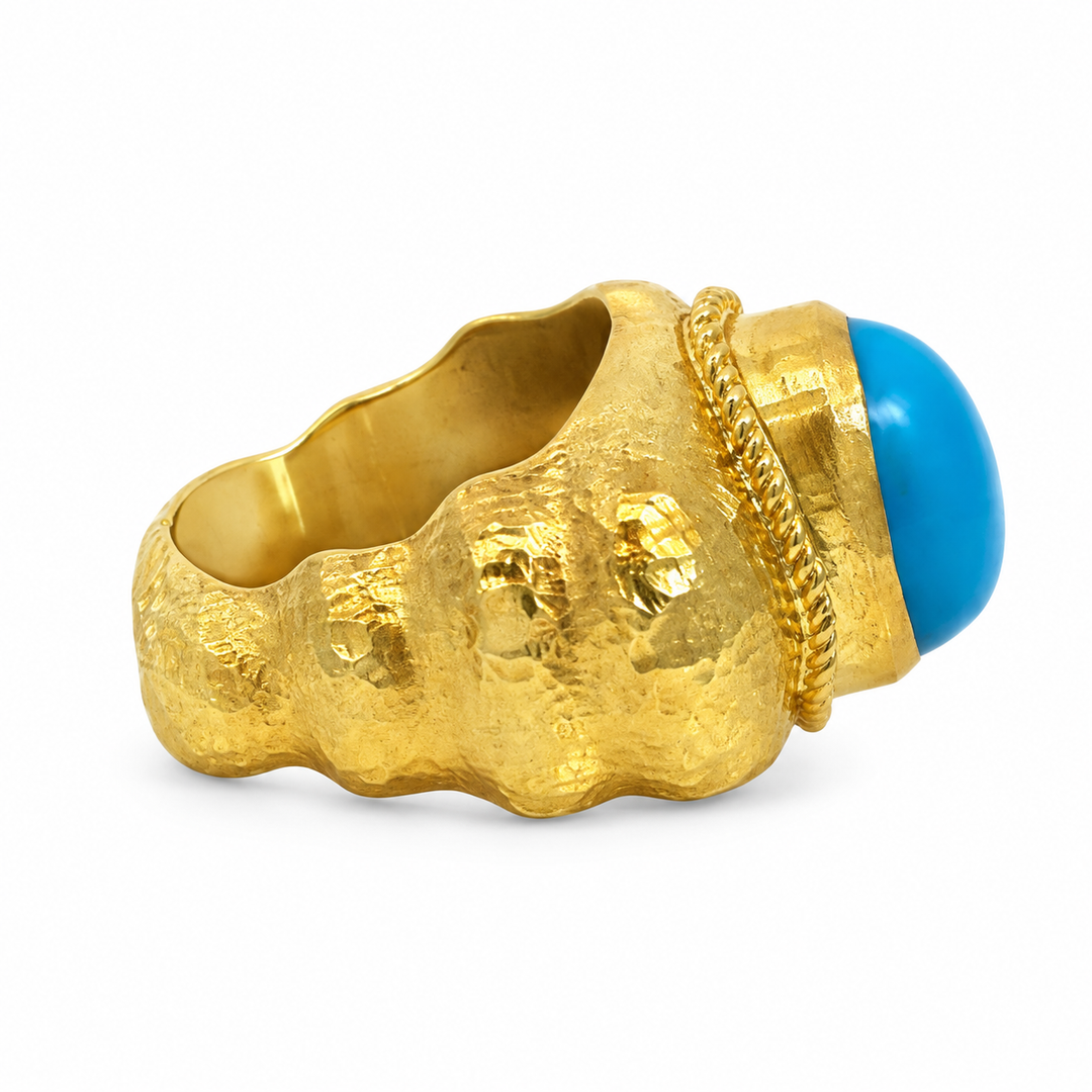 18K Yellow Gold Oval Turquoise Cabochon Statement Ring