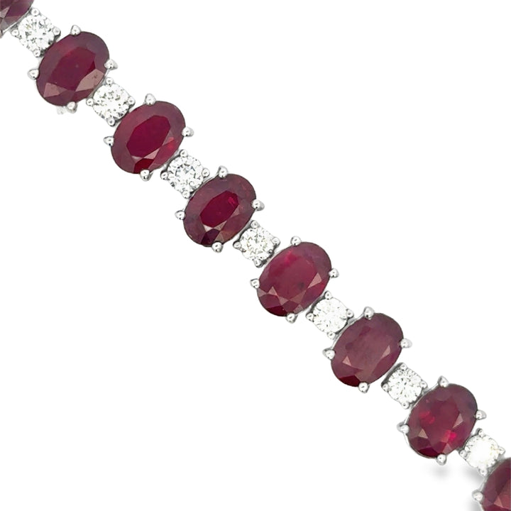 18.99 CTW Ruby &amp; 2.12 CTW Diamond 18K White Gold Tennis Bracelet
