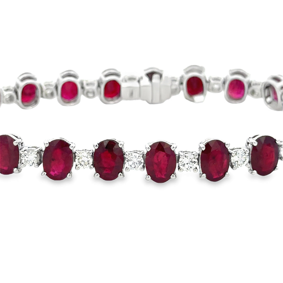 18.99 CTW Ruby &amp; 2.12 CTW Diamond 18K White Gold Tennis Bracelet