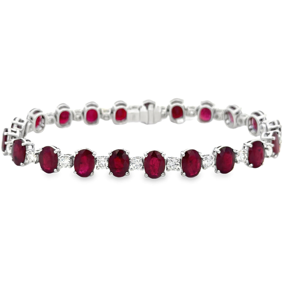 18.99 CTW Ruby &amp; 2.12 CTW Diamond 18K White Gold Tennis Bracelet