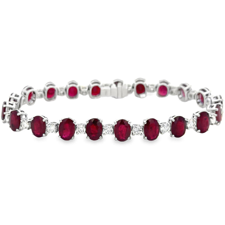 18.99 CTW Ruby &amp; 2.12 CTW Diamond 18K White Gold Tennis Bracelet