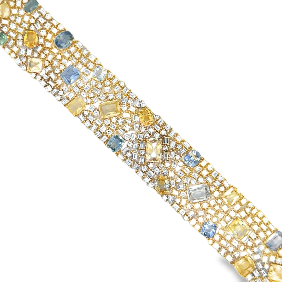 24.40 CTW Multi-Color Sapphire &amp; 8.91 CTW Diamond 14K Yellow Gold Bracelet