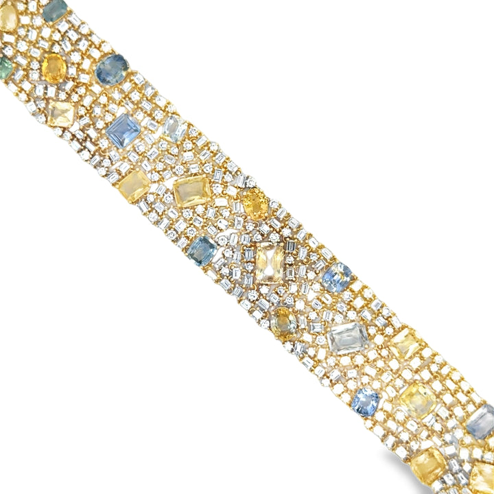 24.40 CTW Multi-Color Sapphire &amp; 8.91 CTW Diamond 14K Yellow Gold Bracelet