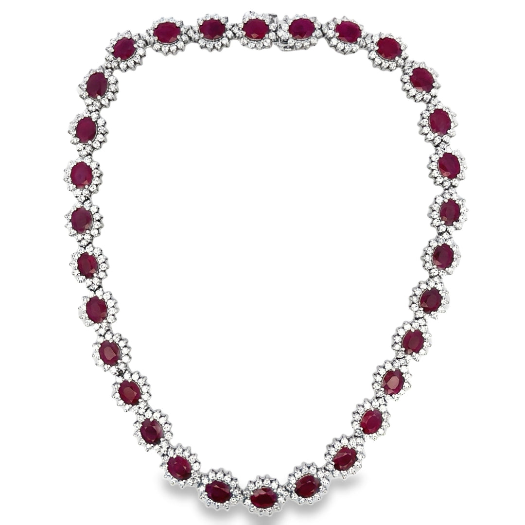 33.56 CTW Burma Ruby &amp; 9.75 CTW Diamond 18K White Gold Necklace