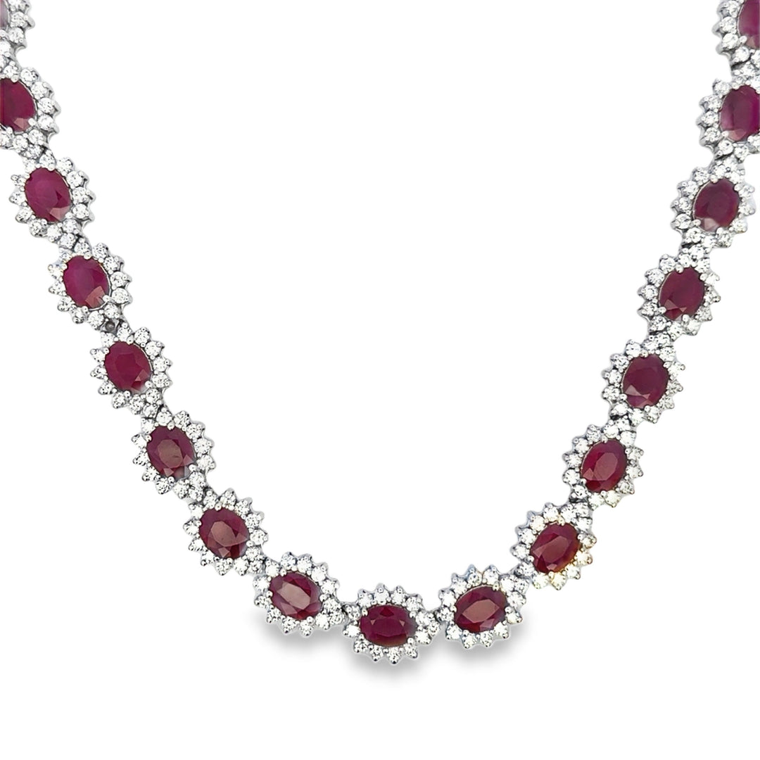 33.56 CTW Burma Ruby &amp; 9.75 CTW Diamond 18K White Gold Necklace