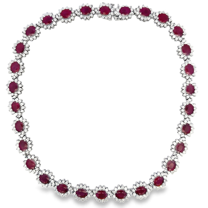 33.56 CTW Burma Ruby &amp; 9.75 CTW Diamond 18K White Gold Necklace