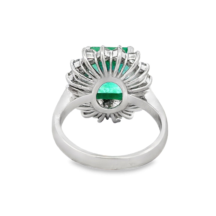 3.13 CT Emerald &amp; 1.01 CTW Diamond Platinum Halo Ring