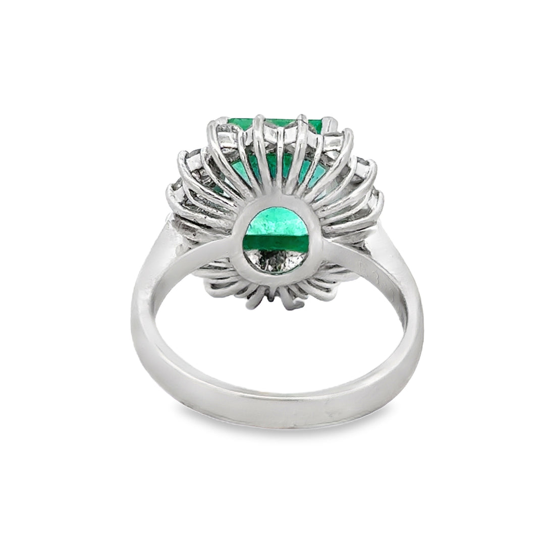 3.13 CT Emerald &amp; 1.01 CTW Diamond Platinum Halo Ring