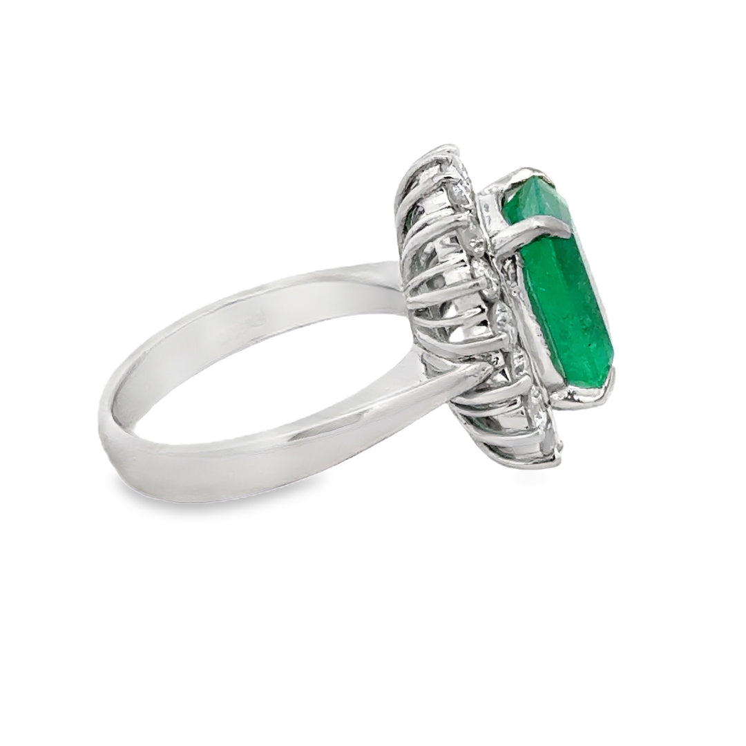 3.13 CT Emerald &amp; 1.01 CTW Diamond Platinum Halo Ring