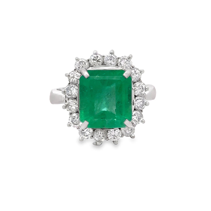 3.13 CT Emerald &amp; 1.01 CTW Diamond Platinum Halo Ring