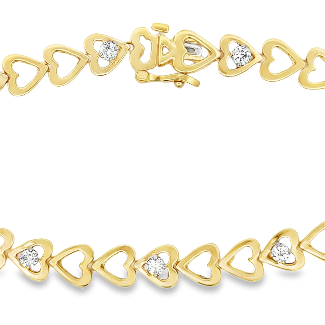1.00 CTW Diamond Heart Link 14K Yellow Gold Bracelet