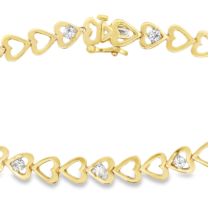 1.00 CTW Diamond Heart Link 14K Yellow Gold Bracelet