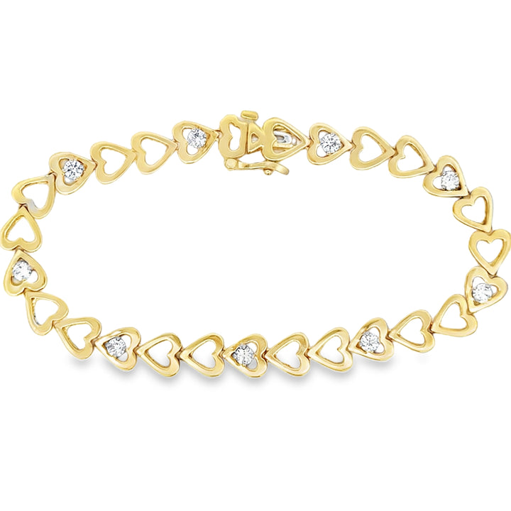 1.00 CTW Diamond Heart Link 14K Yellow Gold Bracelet