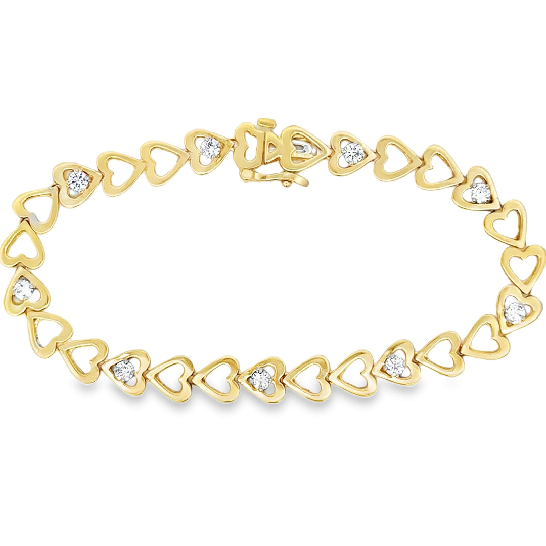 1.00 CTW Diamond Heart Link 14K Yellow Gold Bracelet