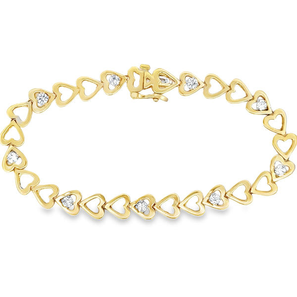 1.00 CTW Diamond Heart Link 14K Yellow Gold Bracelet