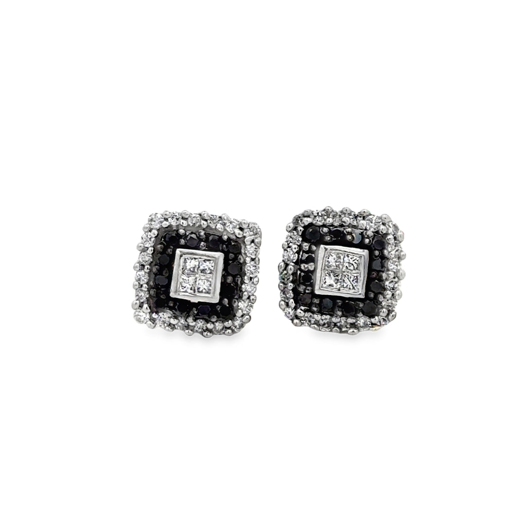 0.55 CTW White &amp; Black Diamond 10K White Gold Stud Earrings
