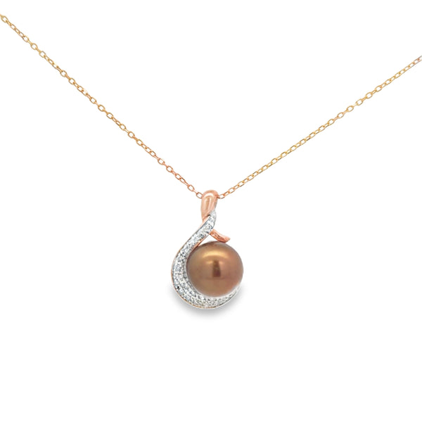 0.12 CTW Diamond & 9mm Golden-Brown Pearl 14K Rose Gold Pendant Necklace