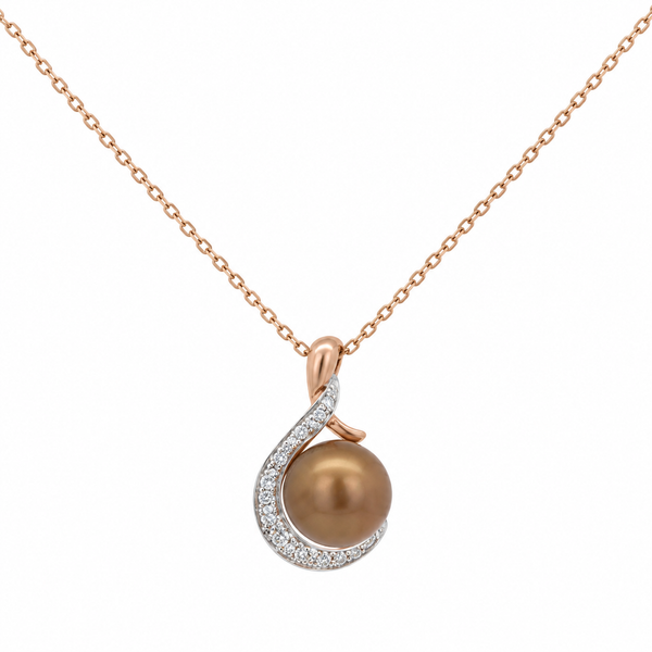 0.12 CTW Diamond & 9mm Golden-Brown Pearl 14K Rose Gold Pendant Necklace