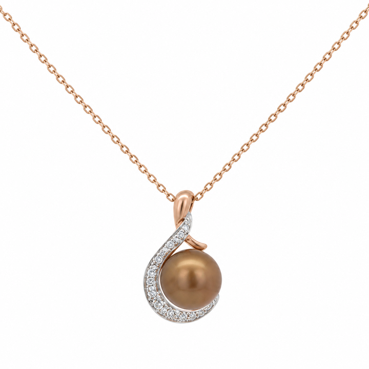 0.12 CTW Diamond &amp; 9mm Golden-Brown Pearl 14K Rose Gold Pendant Necklace