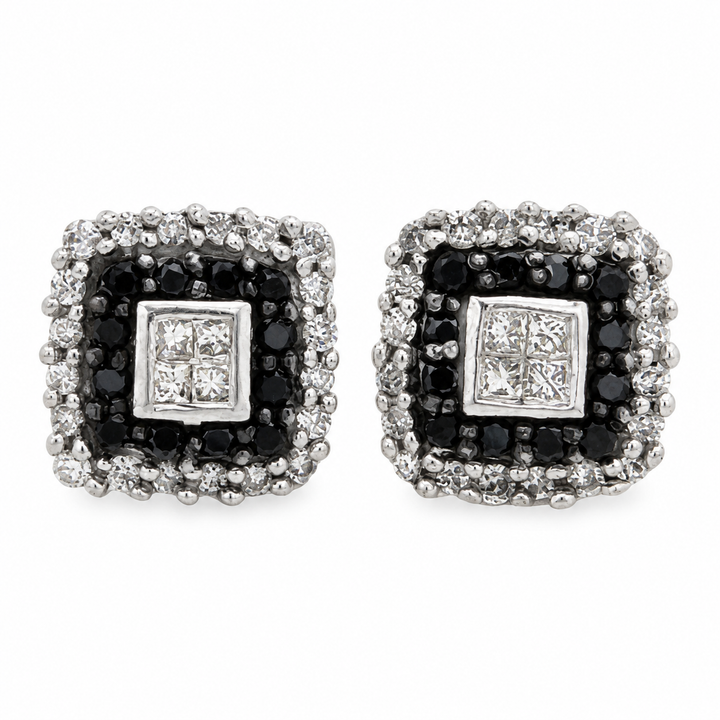 0.55 CTW White &amp; Black Diamond 10K White Gold Stud Earrings