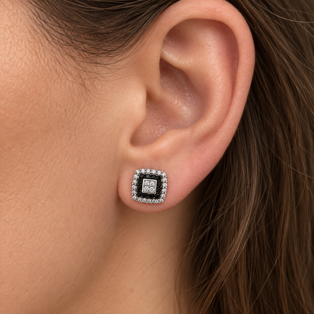 0.55 CTW White &amp; Black Diamond 10K White Gold Stud Earrings