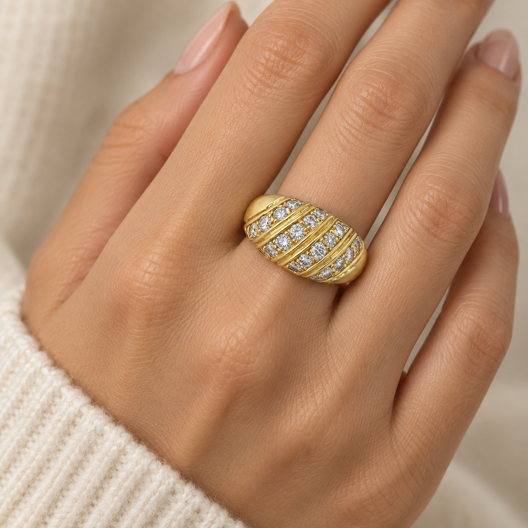 1.00 CTW Diamond 14K Yellow Gold Dome Ring