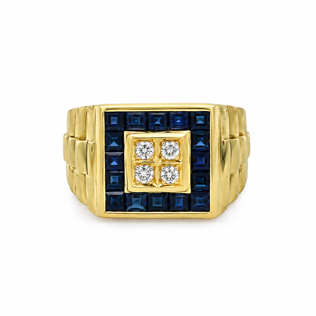 0.12 CTW Diamond & Sapphire 18K Yellow Gold Men’s Ring